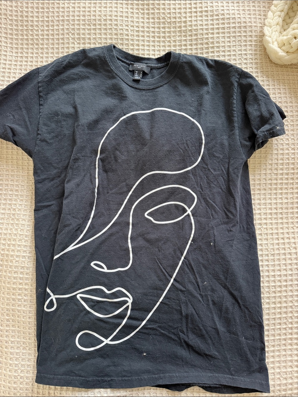 New Look Black T-Shirt with White Line-Art Face
